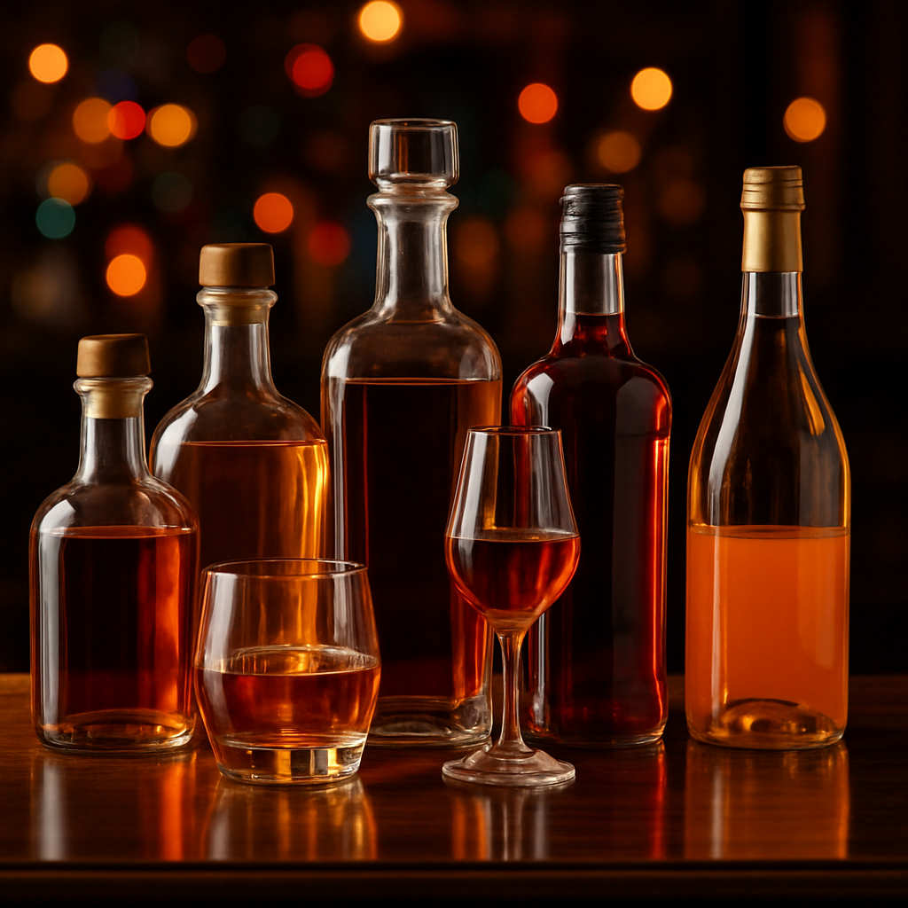 Assorted liquors on a bar